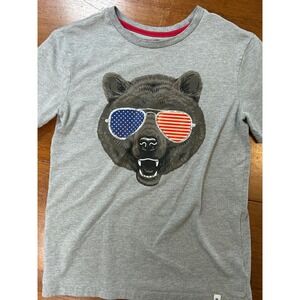 Tommy Bahama Graphic Tee Boys L 10/12 Grey Bear USA Flag Sunglasses Shirt